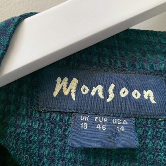 Vintage Monsoon Maxi Dress Fits UK 14 Green Blue Check Plaid Button Up 90s - Picture 4 of 12